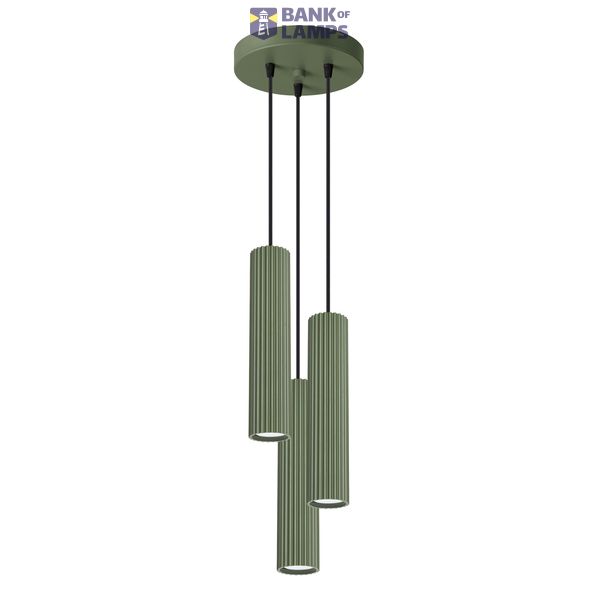 HANGING LAMP CYLINDRICAL GREEN LAMPSHADES WITH ELEGANT CARBON GROOVING 3XGU10 image 5