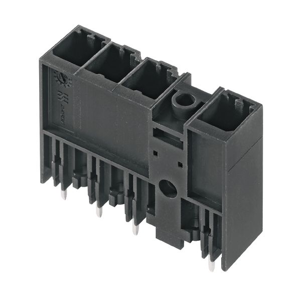 PCB plug-in connector, male header, closed side, Middle flange, THT solder connection, 7.62 mm, Number of poles: 4, 180°, Solder pin length (l): 3.5 mm, tinned, black, Box image 1