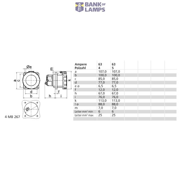 ICD 6h 63A 5P 400V IP67 107x100 QC TE Ni image 2