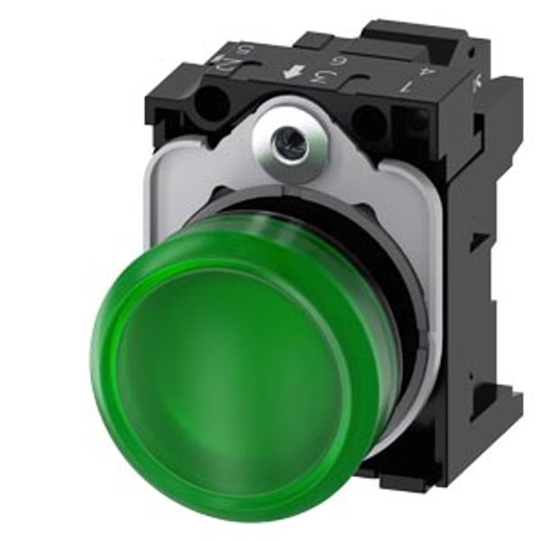 Indicator light, 22 mm, round, plastic, green, lens, smooth, 110 V AC image 1