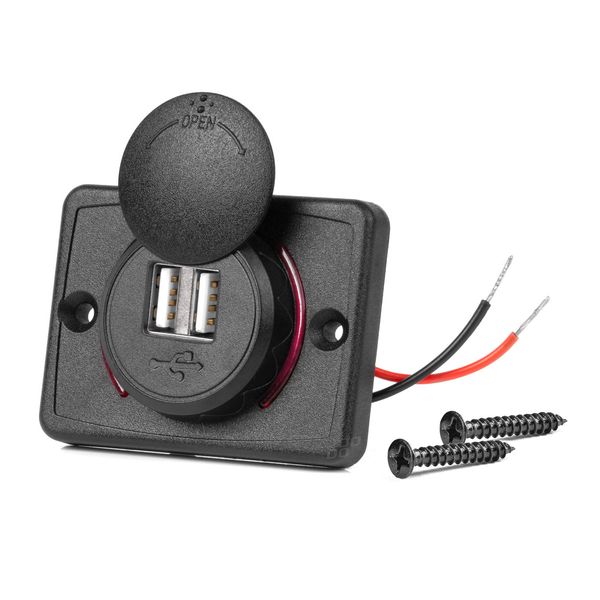 Square Shaped Waterproof Phone Charger with RED LED Backlight 2xUSB 12/24V AMIO-04230 image 1