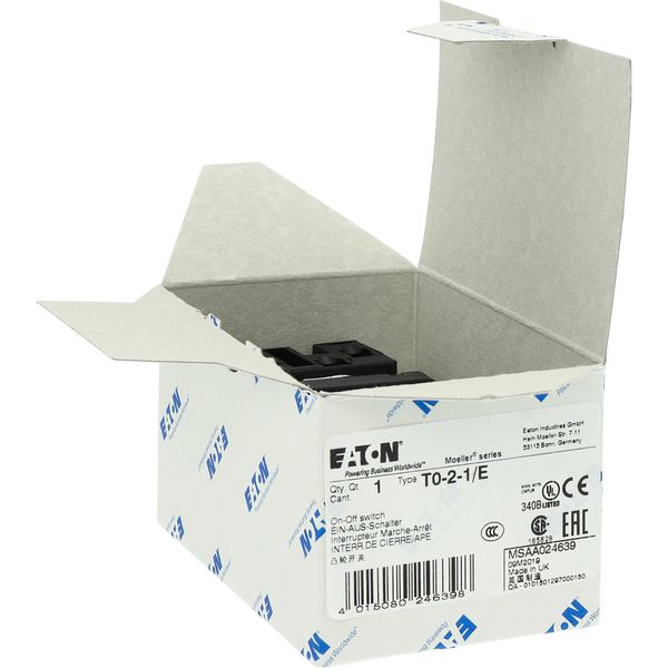 T0-2-1/E On-Off switch, T0, 20 A, flush mounting, 2 contact unit(s), 3 pole, with black thumb grip and front plate image 24