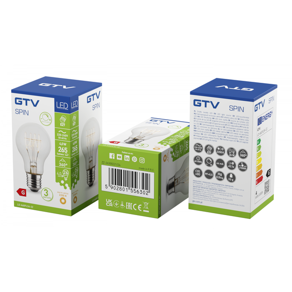 LED Bulb SPIN, E27, A60, 4 W, 265 lm, 2200K, AC220-240V, 360°, FILAMENT image 1