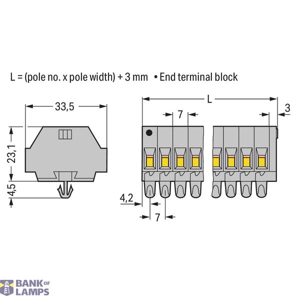 2-conductor terminal strip without push-buttons with snap-in mounting image 3
