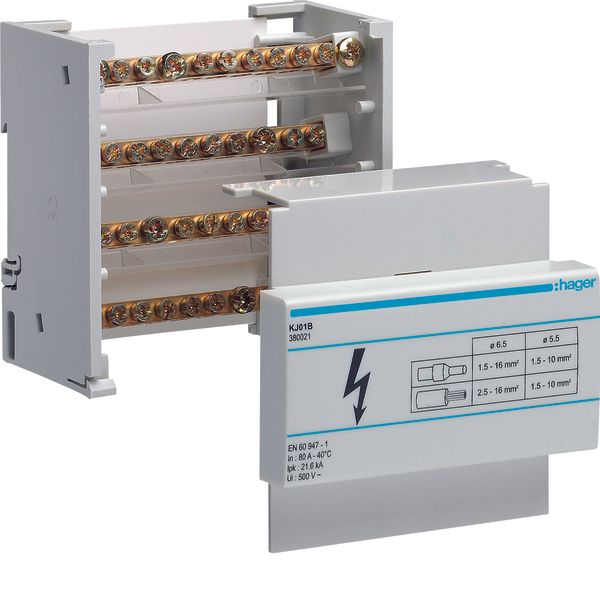 Brass busbar terminal 80A, 4pole image 1