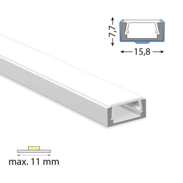 Attached aluminum profile PG2 16x8mm Whitey diffusion 1m image 1