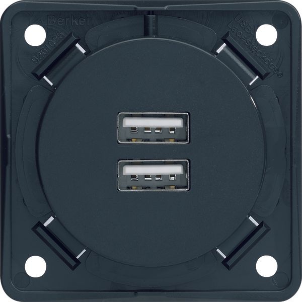 USB charging socket 230V/3.0A, screw-in lift terminal, Integro, anthra image 1