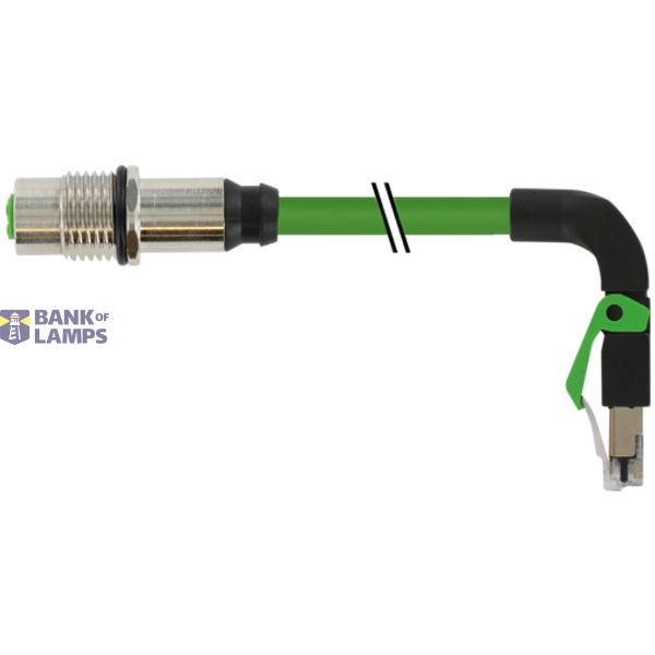 M12 fem. recept. D-cod. rear / RJ45 male 90° down PUR gn 0.3m image 1