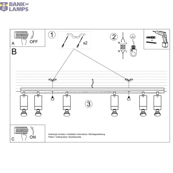 CEILING LAMP MERIDA 6L WHITE GU10 6X40W IP20 image 3
