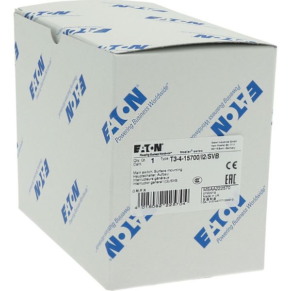 T3-4-15700/I2/SVB Main switch, T3, 32 A, surface mounting, 4 contact unit(s), 6 pole, 2 N/O, Emergency switching off function, With red rotary handle and yellow locking image 39
