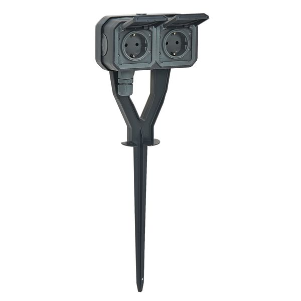 PLEXO YARD STAKE - 2 GANG GERMAN STANDARD SOCKET OUTLET - ANTHRACITE image 1