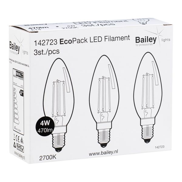 EcoPack 3pcs LED FIL C35 E14 4W 2700K CL image 1