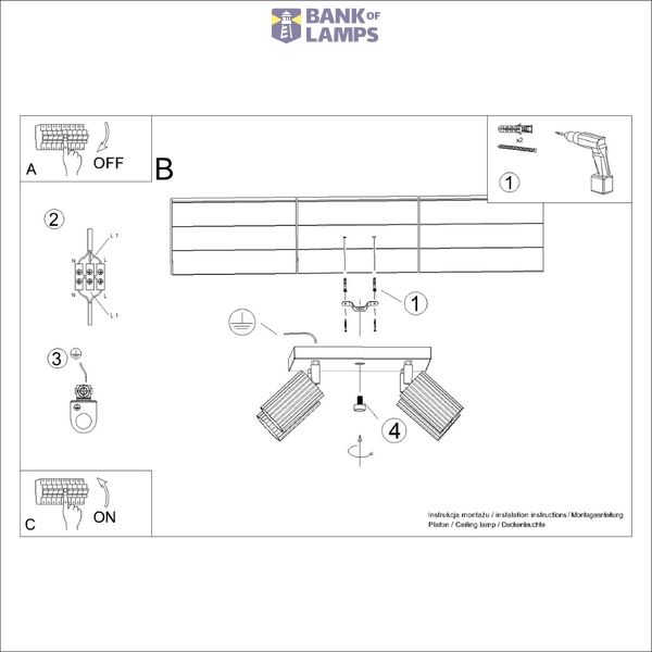 CEILING LAMP WITH FOUR SPOTLIGHTS ON A SQUARE ROSETTLE, CARBON SERIES image 8