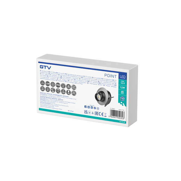 LED luminaire POINT, DC12V, 1.2 W, 65 lm, 4000K, cable mini AMP 1.5 m, black image 2