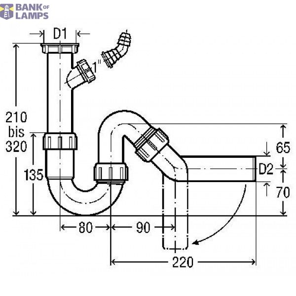 PVC siphon 11/2"x50 with washing machine connection image 1