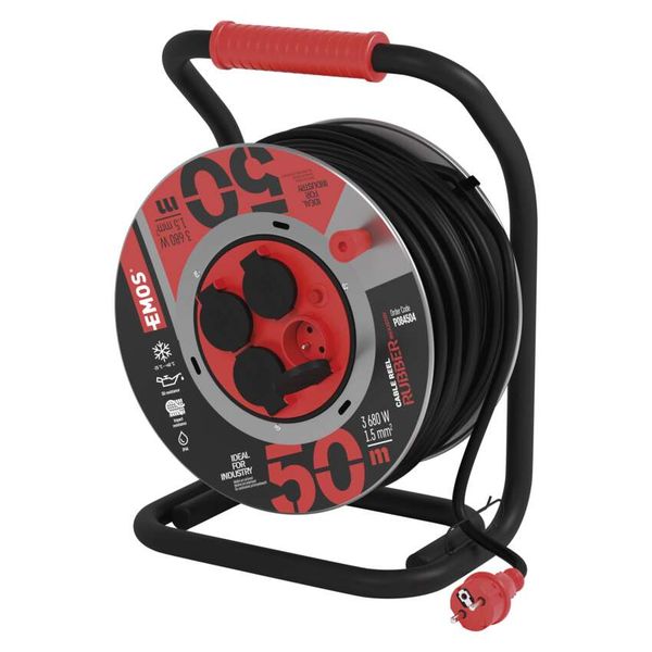Metal cable reel, rubber-neoprene, 4s, 50m, 1.5mm2 image 1