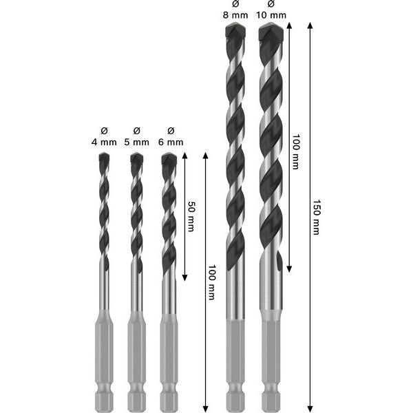 PRO HEX-5 Drill Bit 7-pc Set, 4x100/5x100/5x100/6x100/6x100/8x150/10x150 mm image 2
