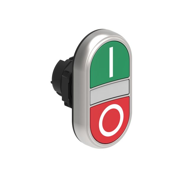 Double-touch actuator, spring return, white indicator Ø22mm Platinum series chromed plastic, 2 flush pushbuttons. Both spring return, Green - Red/I - 0 image 1