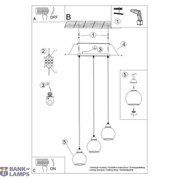 HANGING LAMP ALINO 3 BLACK E27 3X60 IP20 image 5