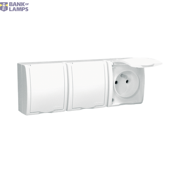 IP54 triple socket outlet with earting and shutters - white flap, white, 16A image 1