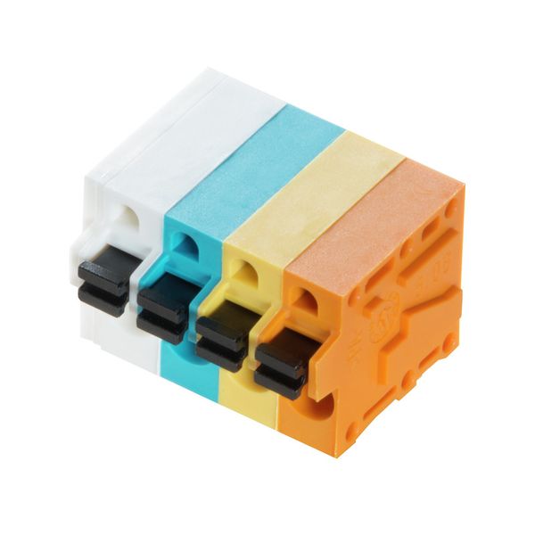 Printed circuit board terminals, 5.08 mm, Number of poles: 4, 90°, Solder pin length (l): 3.5 mm, tinned, coloured, PUSH IN with actuator, Clamping range, max. : 2.5 mm², Box image 1