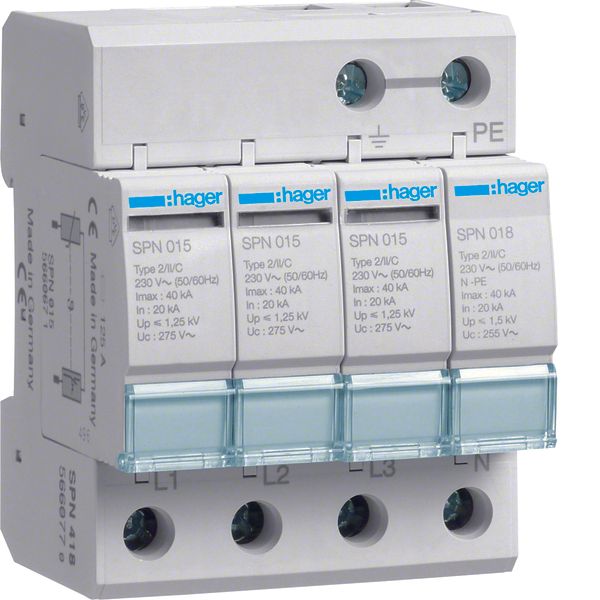 SPD 4P pluggable 40kA class 2 with end of life indicator image 1