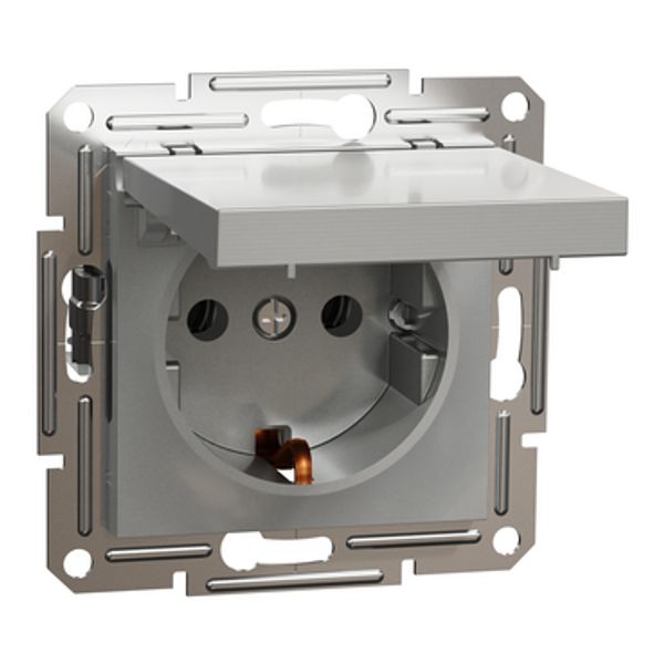 Socket Outlet Asfora Side Earth 16A Shuttered With Lid IP21 Aluminium image 1
