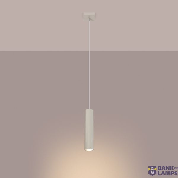 ELEGANT HANGING, SINGLE LAMP FROM THE CARBON SERIES WITH A CYLINDRICAL LAMP SHADE, BEIGE image 3