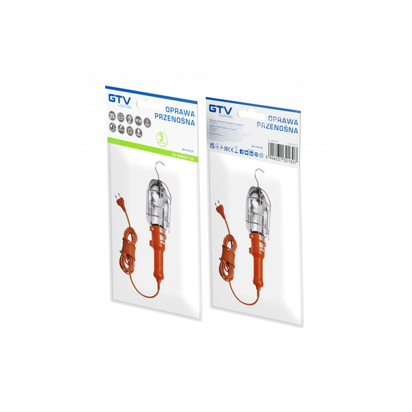 Portable luminaire for E27 lamps, max. 60 W, IP20, cable 5m, orange image 2