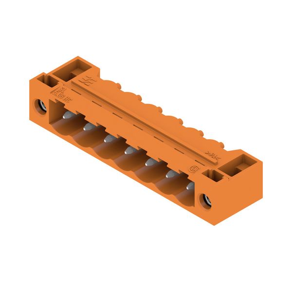 PCB plug-in connector, male header, Flange, THT solder connection, 5.08 mm, Number of poles: 7, 90°, Solder pin length (l): 3.2 mm, tinned, orange, Box image 1