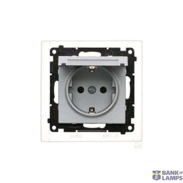 IP44 single Schuko socket outlet with shutters and frame seal - same color flap&frame, module, 16A, quick connection, matt aluminum image 1