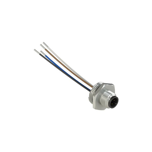 M12 metallic male wired connector, 4 poles, for M20 threads image 1