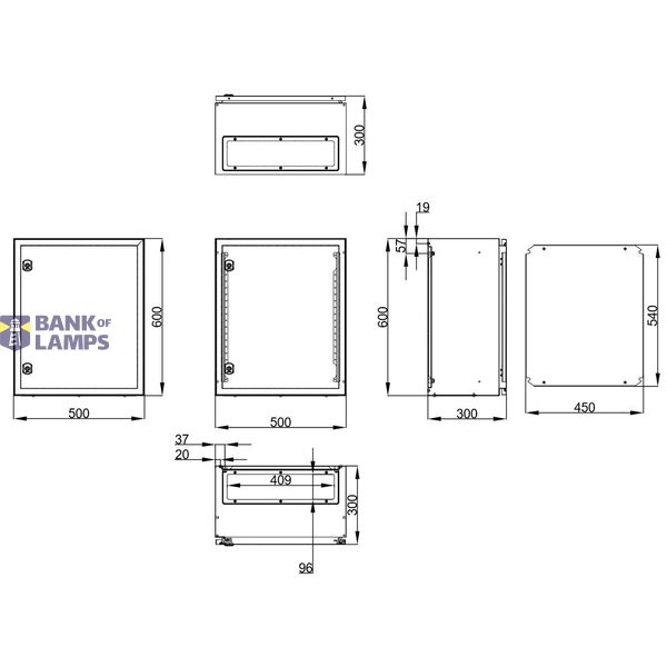 Wall-mounted enclosure 1 door IP65 H=600 W=500 D=300 mm image 2