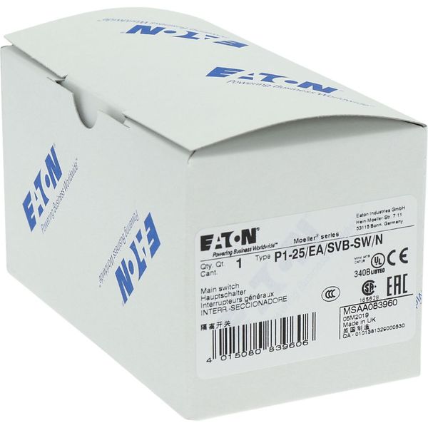 P1-25/EA/SVB-SW/N Main switch, P1, 25 A, flush mounting, 3 pole + N, STOP function, With black rotary handle and locking ring, Lockable in the 0 (Off) position image 26