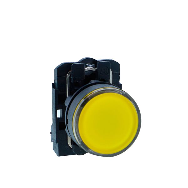 Illuminated pushbutton, Harmony XB5N XB7N, plastic, flush, yellow, 22mm, spring return, 230V AC, 1 NO image 1