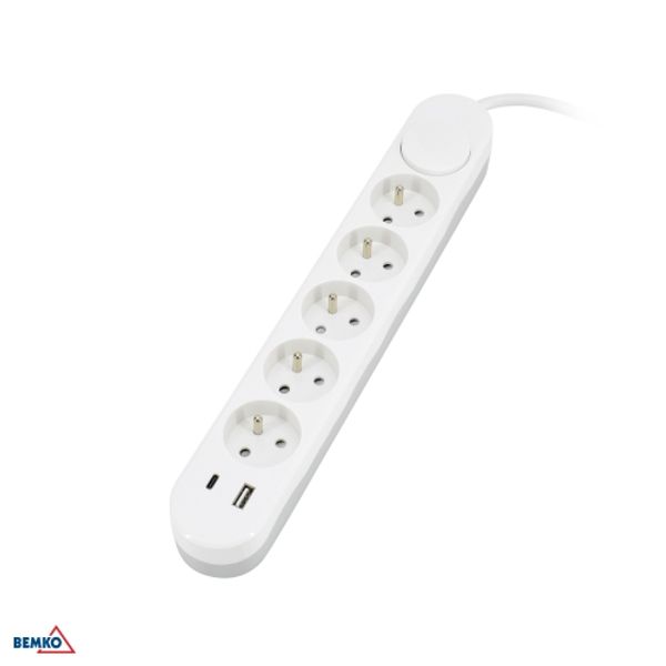 EXTENSION CORD NB 5X 2P+E+OFF 1.5MM X 2.0M + 2x USB(C+A) image 1
