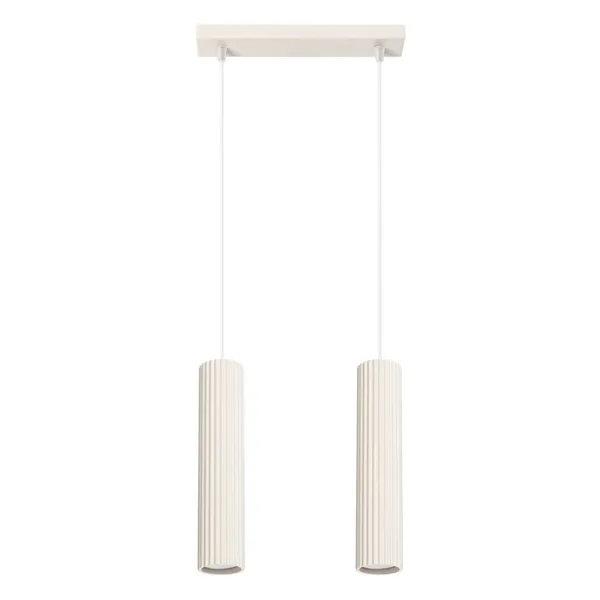 HANGING LAMP WITH TWO HANGS AND BEIGE GROOVED LAMPSHADES, CARBON SERIES image 1