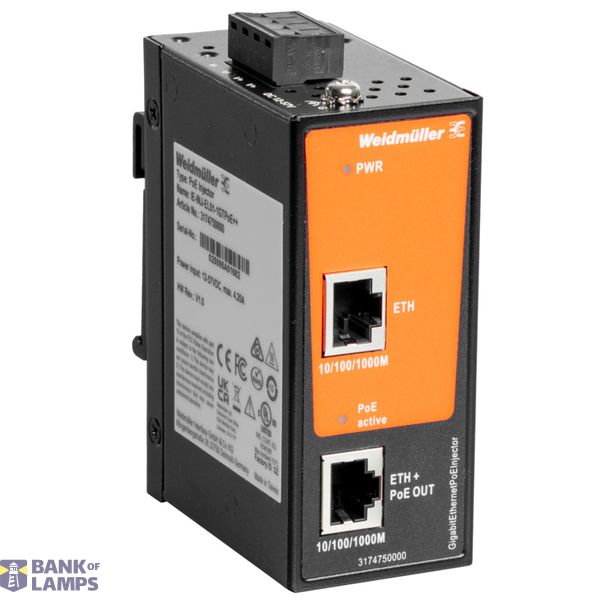 PoE injector, Gigabit Ethernet, 1x RJ45 10/100/1000BaseT(X), 1x RJ45 1 image 1