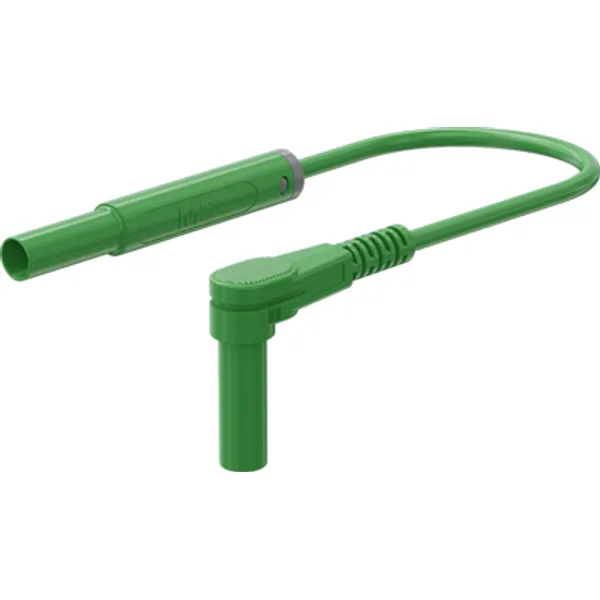 Safety measuring lead with (4 mm lamella plug, straight) to (4 mm lamella plug, angled), 2 m, green, silicone, 1.0 mm², CAT III, CAT IV, 66.1050-20025 image 1