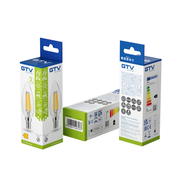 LED Bulb E14, C35, 5.8 W, 640 lm, 4000K, AC220-240V, 360°, FILAMENT image 2