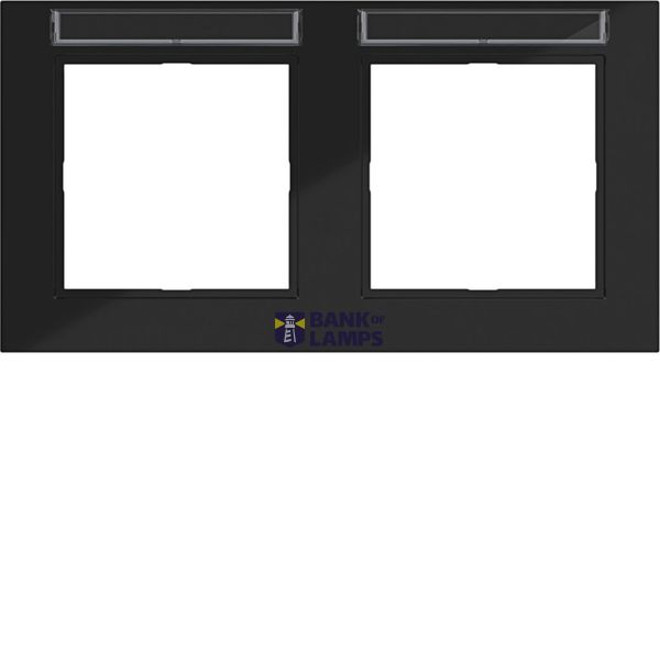 Cover frame double horizontal, text field, A.1, night black glossy image 1