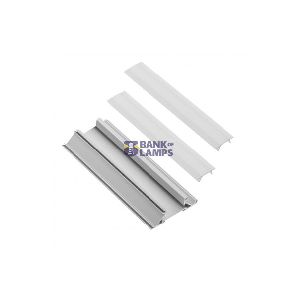 Aluminum profile LED angular studded, double-sided GLAX SILVER L=100cm + 2 x milk casing, set. image 1