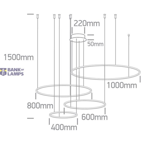 BLACK 4x RINGS 40cm/60cm/80cm/100cm 100W WW IP20 230V DIMMABLE image 2