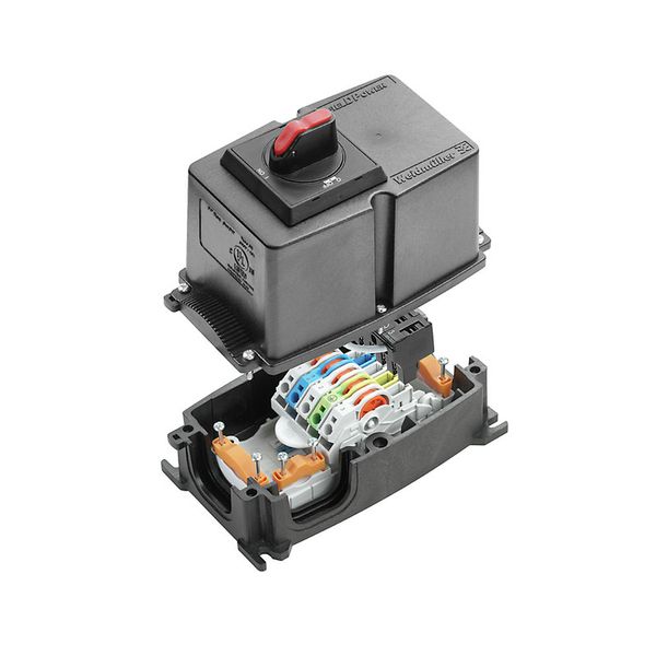 FieldPower® power distribution box, 3-phase AC, IP65, in complete state, glass-fibre reinforced polycarbonate, Insulation displacement connection (IDC), PUSH IN, Maintenance switch image 1