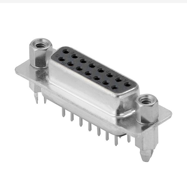 OMNIMATE Data - D-SUB connector, female header, Thread-bolt UNC 4-40, THT solder connection, Pitch in mm (P): 2.77 mm, Number of poles: 15, ≥ 50 µ" Ni / 100 µ" Sn , 500, PBT GF, black, Tray image 1