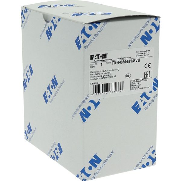 T0-4-8344/I1/SVB Main switch, T0, 20 A, surface mounting, 4 contact unit(s), 8-pole, Emergency switching off function, With red rotary handle and yellow locking ring, image 10