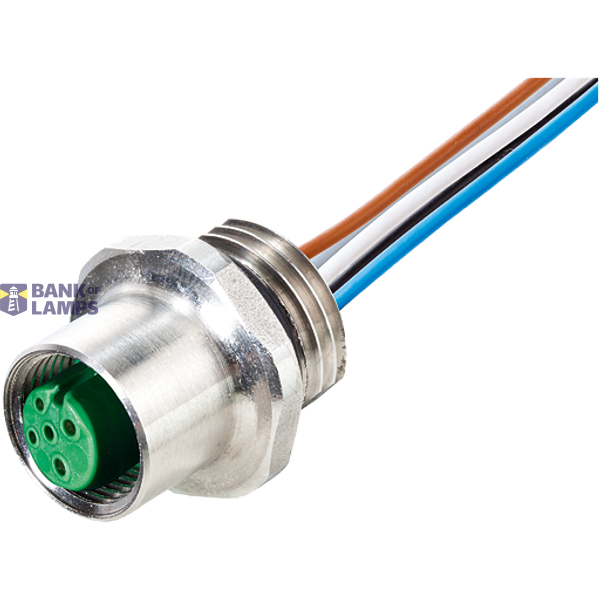 M12 female recept. A-cod. front 1/2" NPT w.nut PVC-wires 4x18AWG 1m image 1