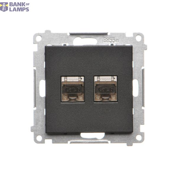 Double computer socket RJ45 category 6 with anti-dust cover, black matt image 1