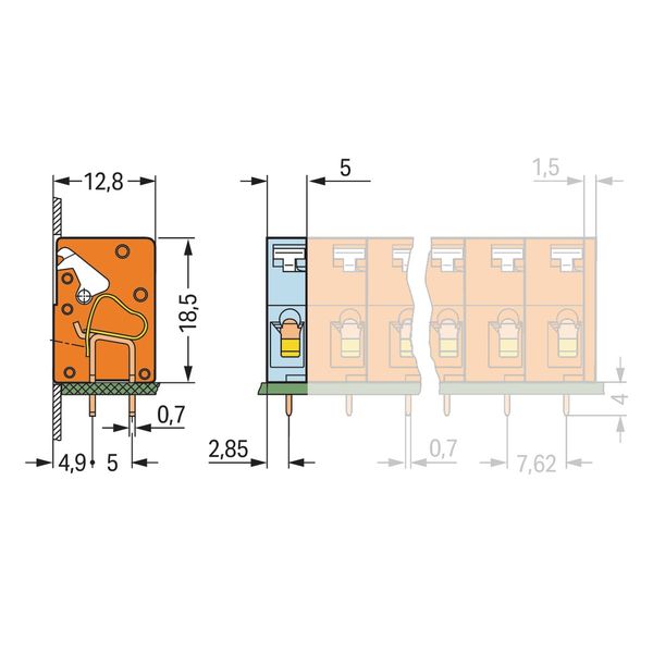 Stackable PCB terminal block push-button 2.5 mm² orange image 3
