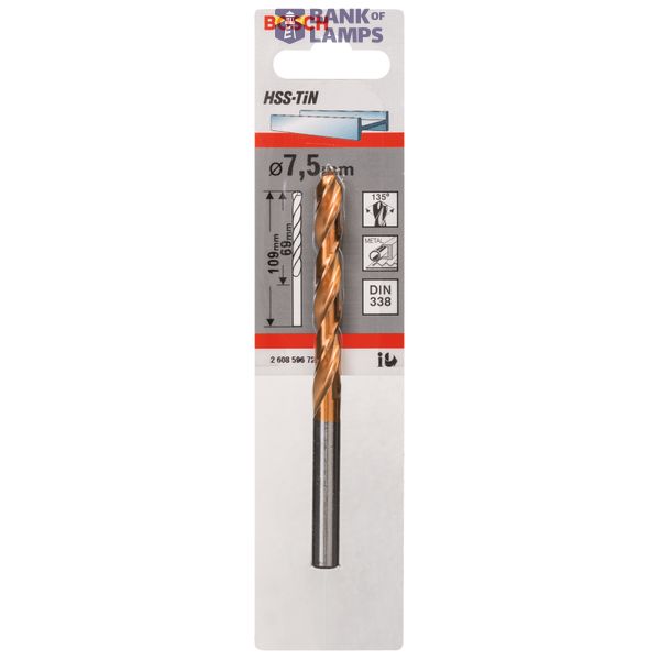 Metal drill bits HSS-TiN, DIN 338 7,5 x 69 x 109 mm 1 pcs. image 2